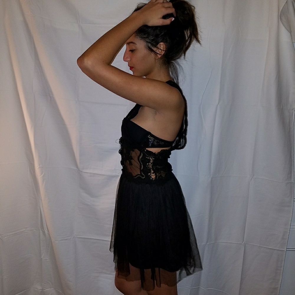 Flirty black sheer dress with lace
